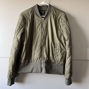 Inso Collection Bomber Zip Jacket Womens‎ Sz XL Green Pockets Outdoor Quilted